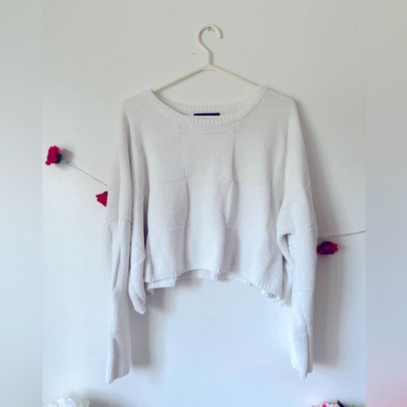 moon  madison White Crew Neck Sweater with Patchwork Detailing L - Picture 1 of 6